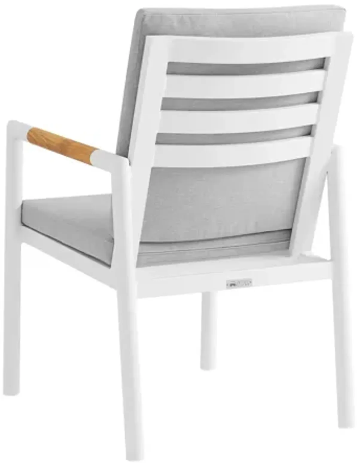 Crown White Aluminum and Teak Outdoor Dining Chair with Light Gray Fabric - Set of 2