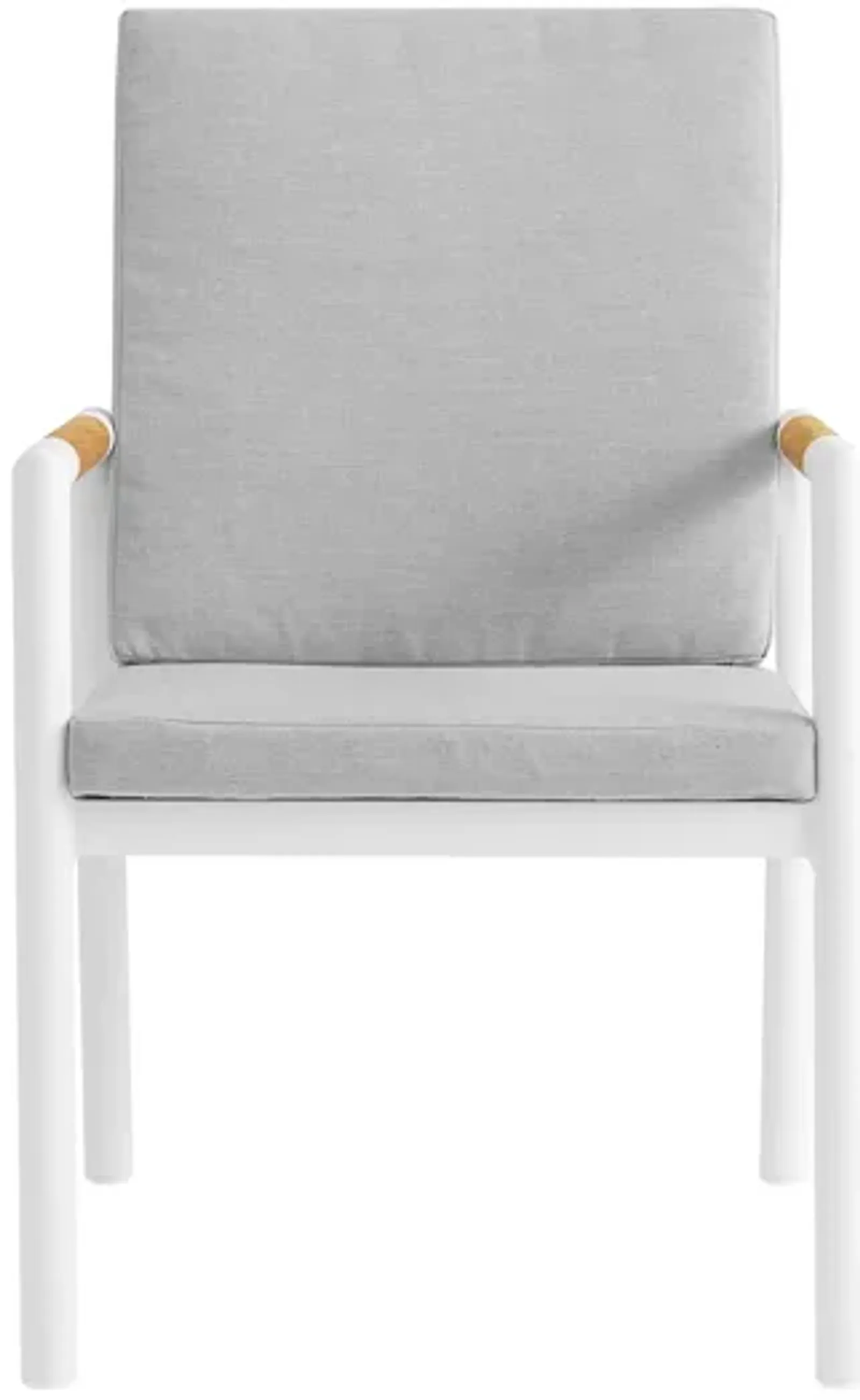 Crown White Aluminum and Teak Outdoor Dining Chair with Light Gray Fabric - Set of 2