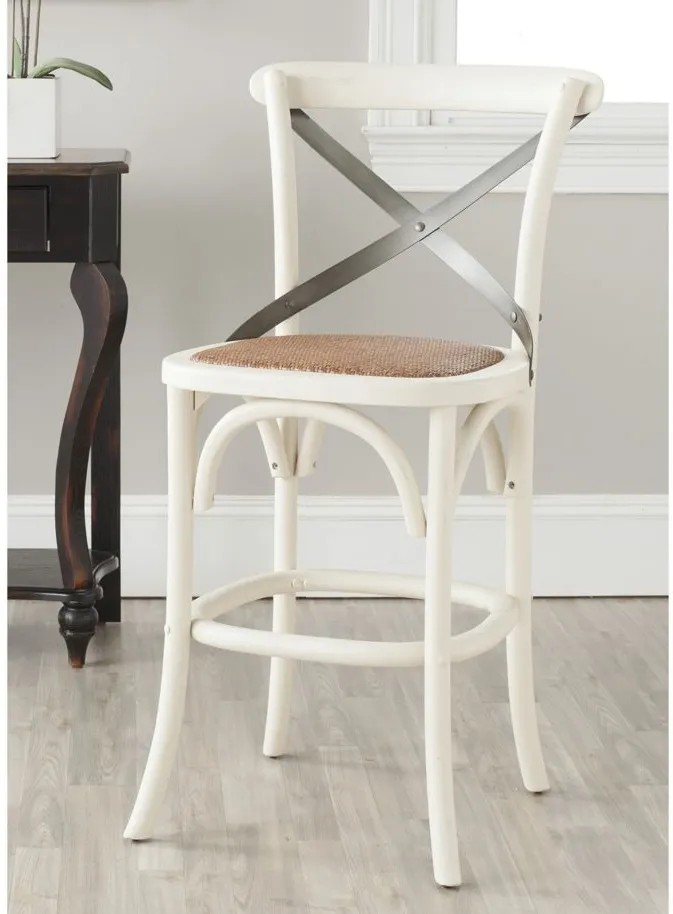 Hallmar X-Back Counter Stool in Antique White by Safavieh