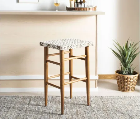 Cory Woven Leather Barstool in White by Safavieh
