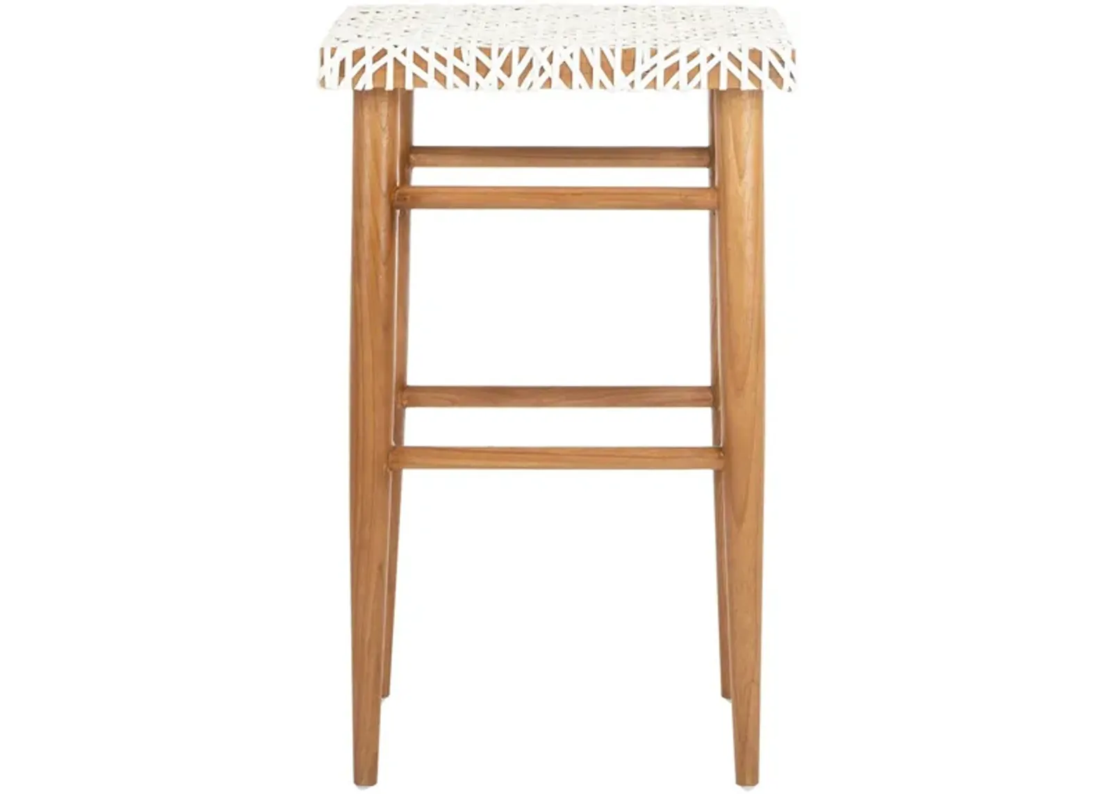 Cory Woven Leather Barstool in White by Safavieh