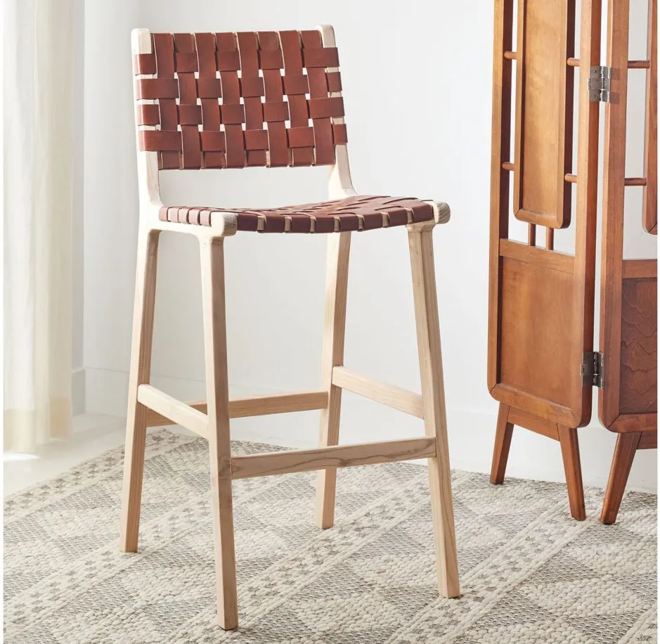 Christa Leather Bar Stool in Cognac by Safavieh