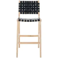 Christa Leather Bar Stool in Black by Safavieh