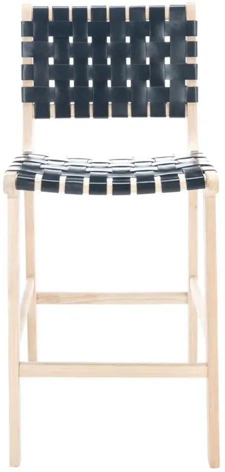 Christa Leather Counter Stool in Black by Safavieh