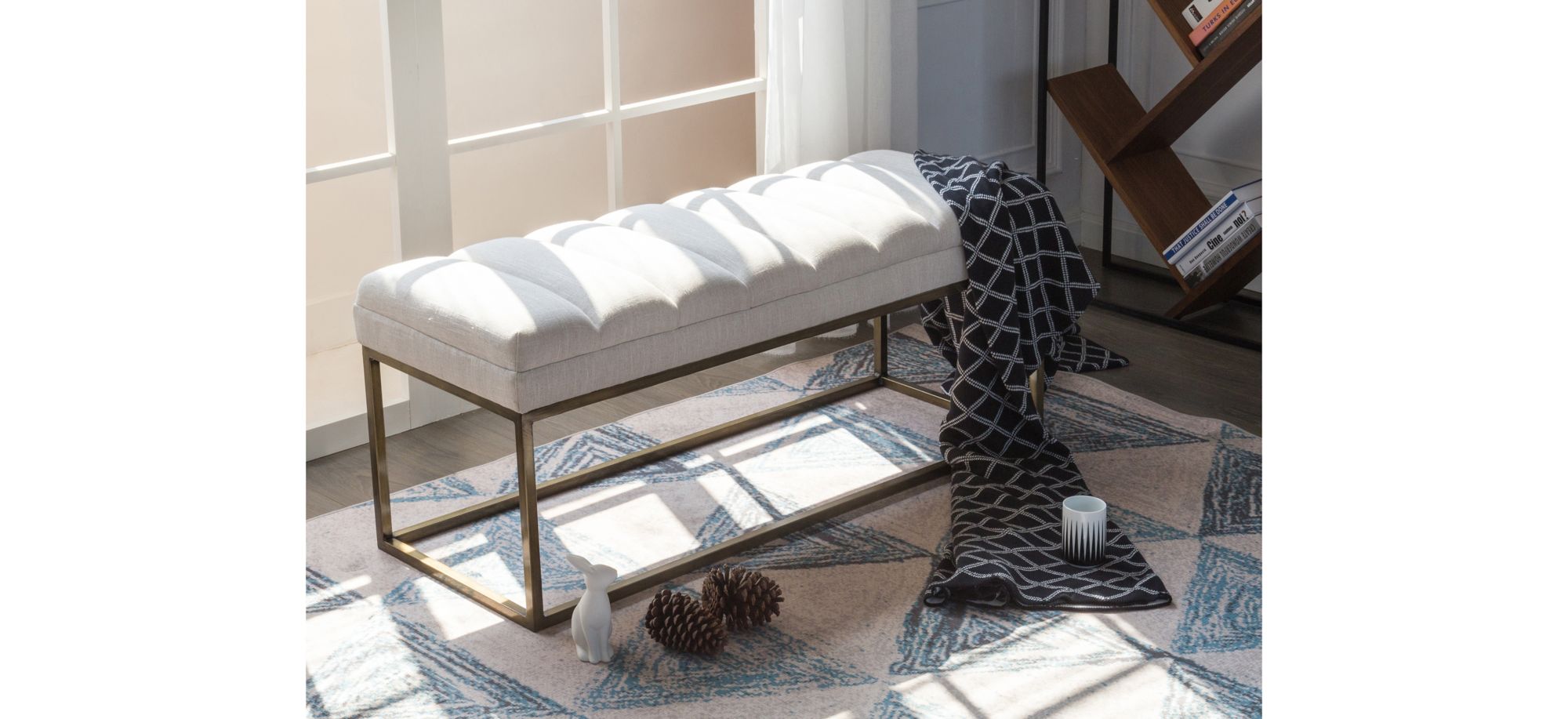 Darius Fabric Bench in Shortbread by New Pacific Direct