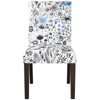 Merry Upholstered Dining Chair in Winter Botanical Blue by Skyline