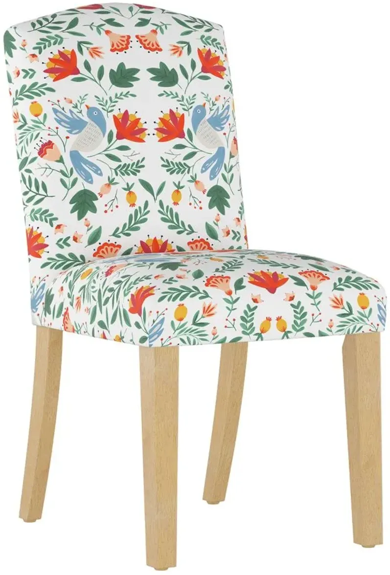 Merry Upholstered Arched Back Dining Chair in Nordic Bird White by Skyline