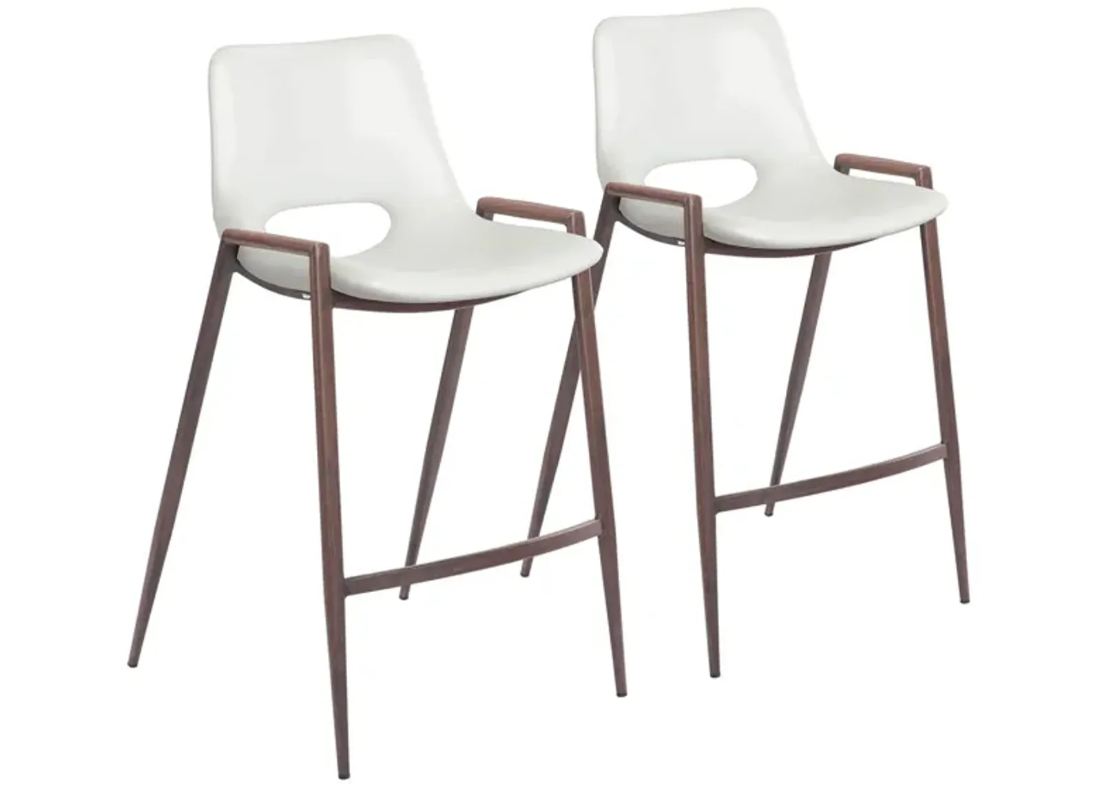 Desi Counter-Height Stool: Set of 2 in White, Dark Brown by Zuo Modern