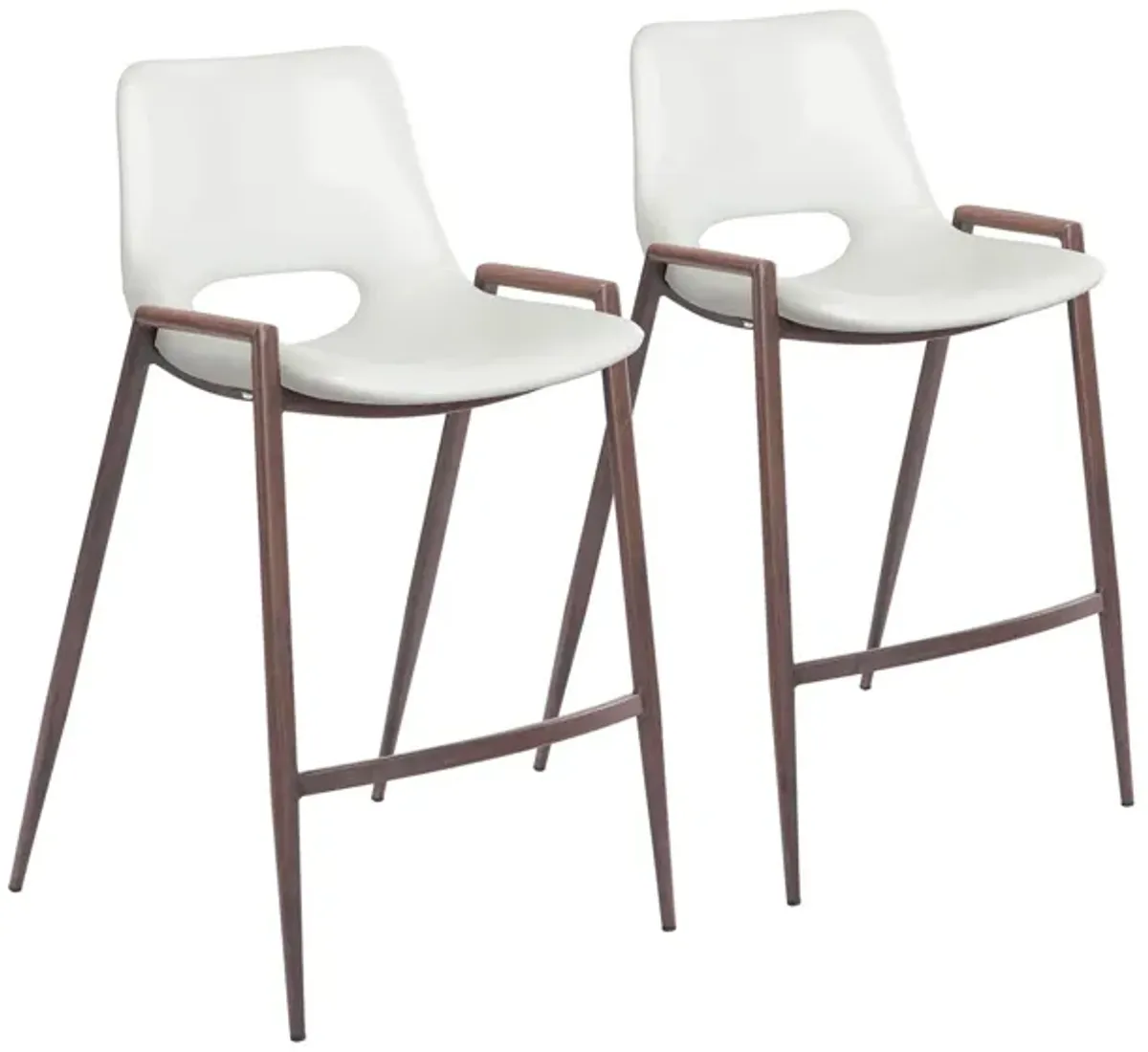 Desi Counter-Height Stool: Set of 2 in White, Dark Brown by Zuo Modern