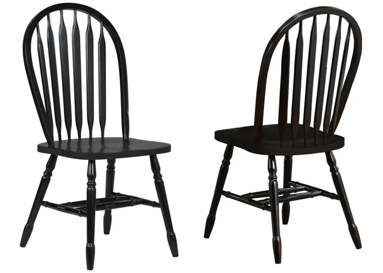 Arrowback Dining Chair Set of 2 in Distressed antique black with cherry by Sunset Trading