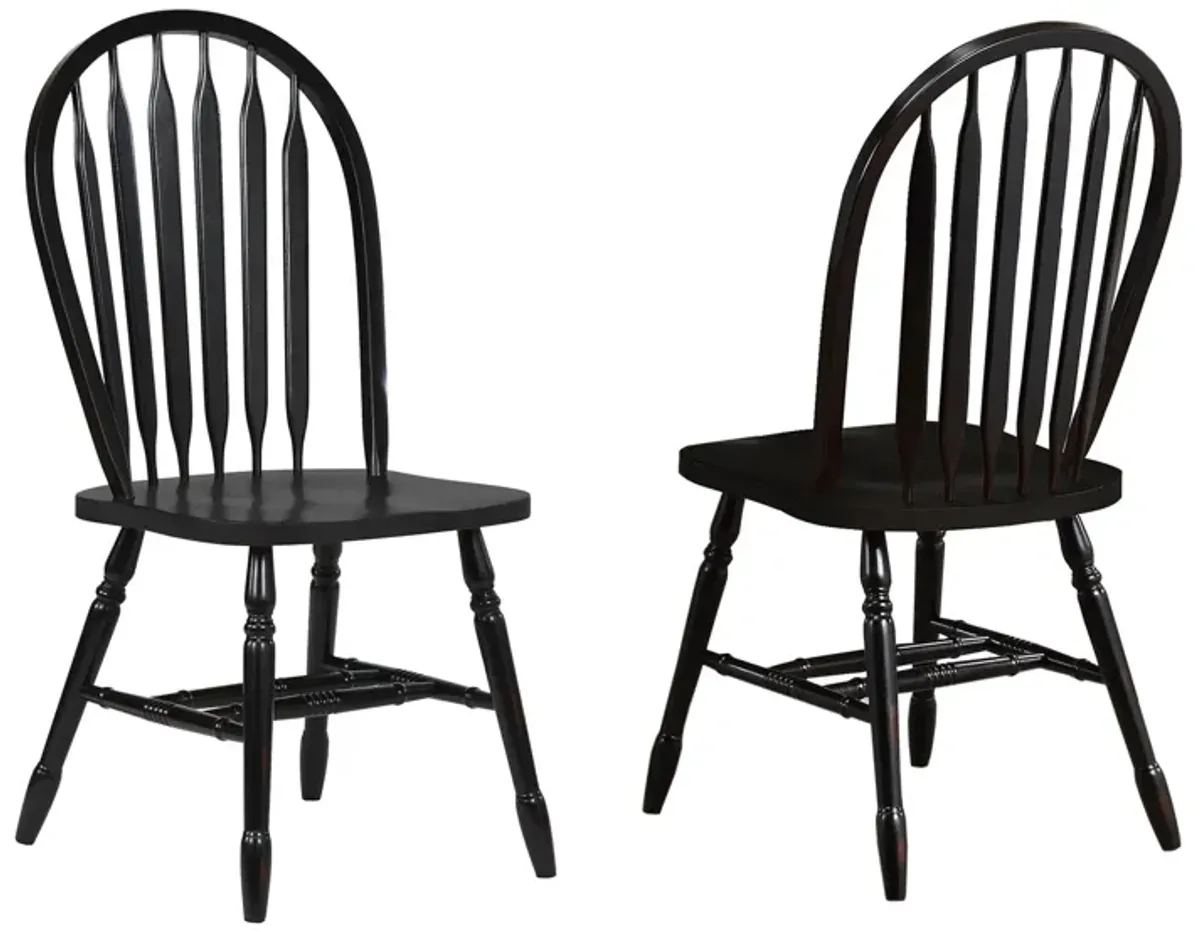 Arrowback Dining Chair Set of 2 in Distressed antique black with cherry by Sunset Trading