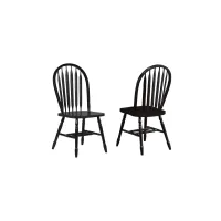 Arrowback Dining Chair Set of 2 in Distressed antique black with cherry by Sunset Trading