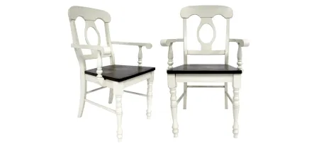 Fenway Napoleon Dining Chair with Arms Set of 2 in Distressed Antique White and Chestnut by Sunset Trading