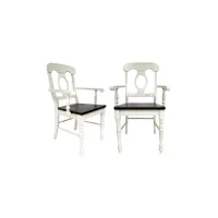 Fenway Napoleon Dining Chair with Arms Set of 2 in Distressed Antique White and Chestnut by Sunset Trading