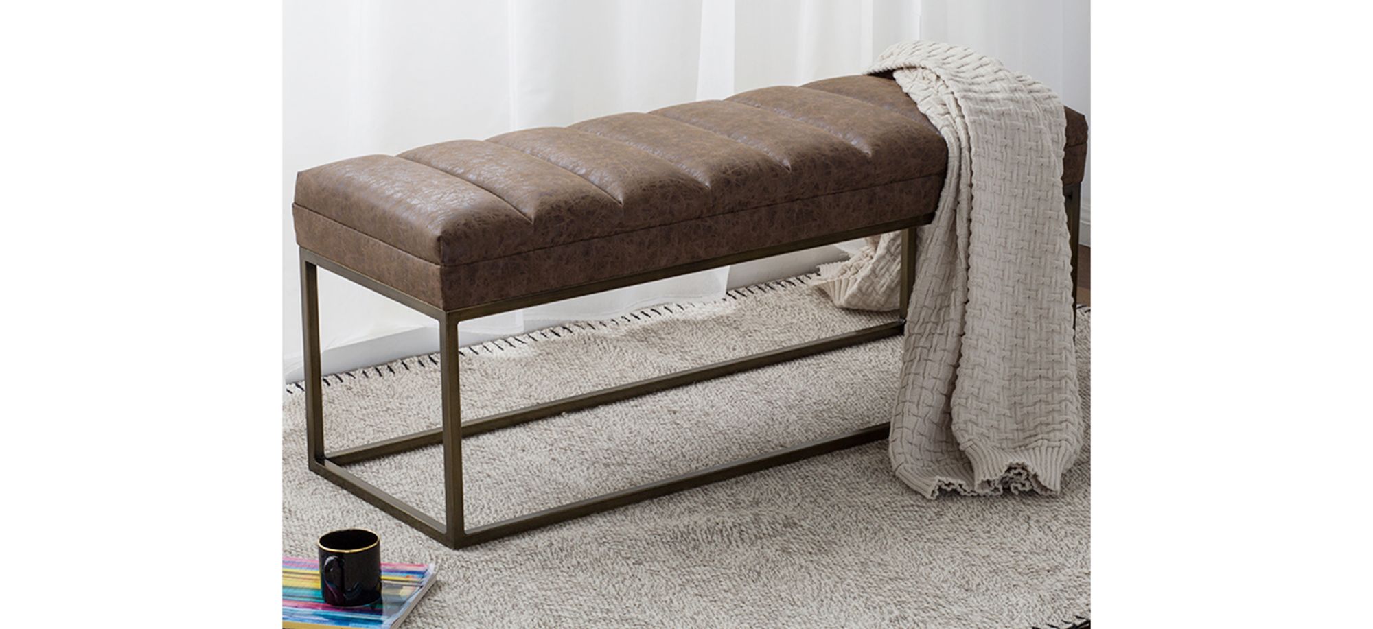 Darius PU Leather Bench in Nubuck Chocolate by New Pacific Direct