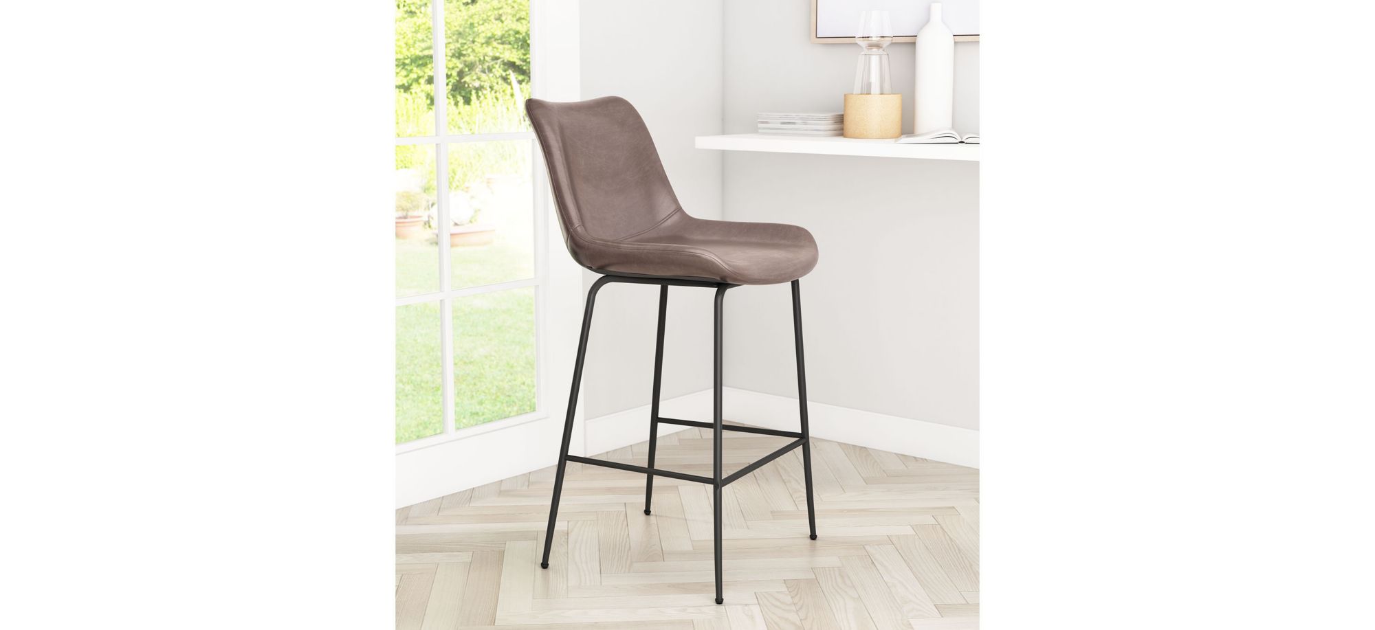 Byron Counter-Height Stool in Brown, Black by Zuo Modern