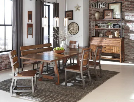 Dayton Dining Room Bench with Back in 2-Tone Finish (Rustic Brown & Gunmetal) by Homelegance