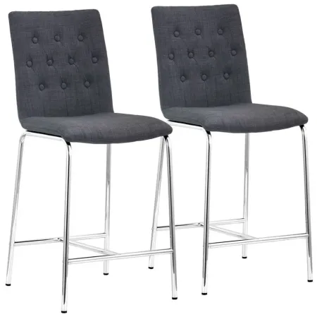 Uppsala Counter-Height Stool: Set of 2 in Graphite, Silver by Zuo Modern
