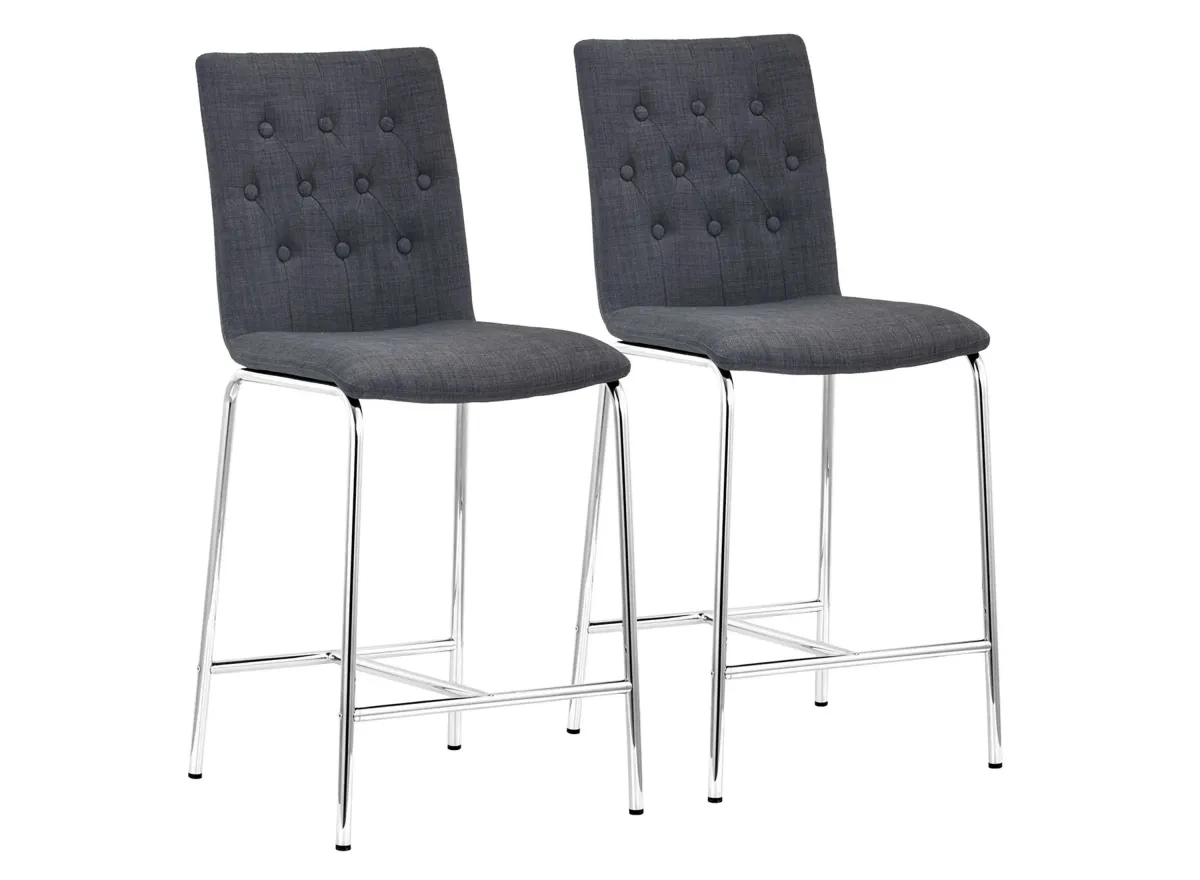 Uppsala Counter-Height Stool: Set of 2 in Graphite, Silver by Zuo Modern