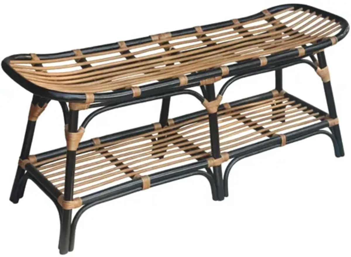 Damara Rattan Bench with Shelf