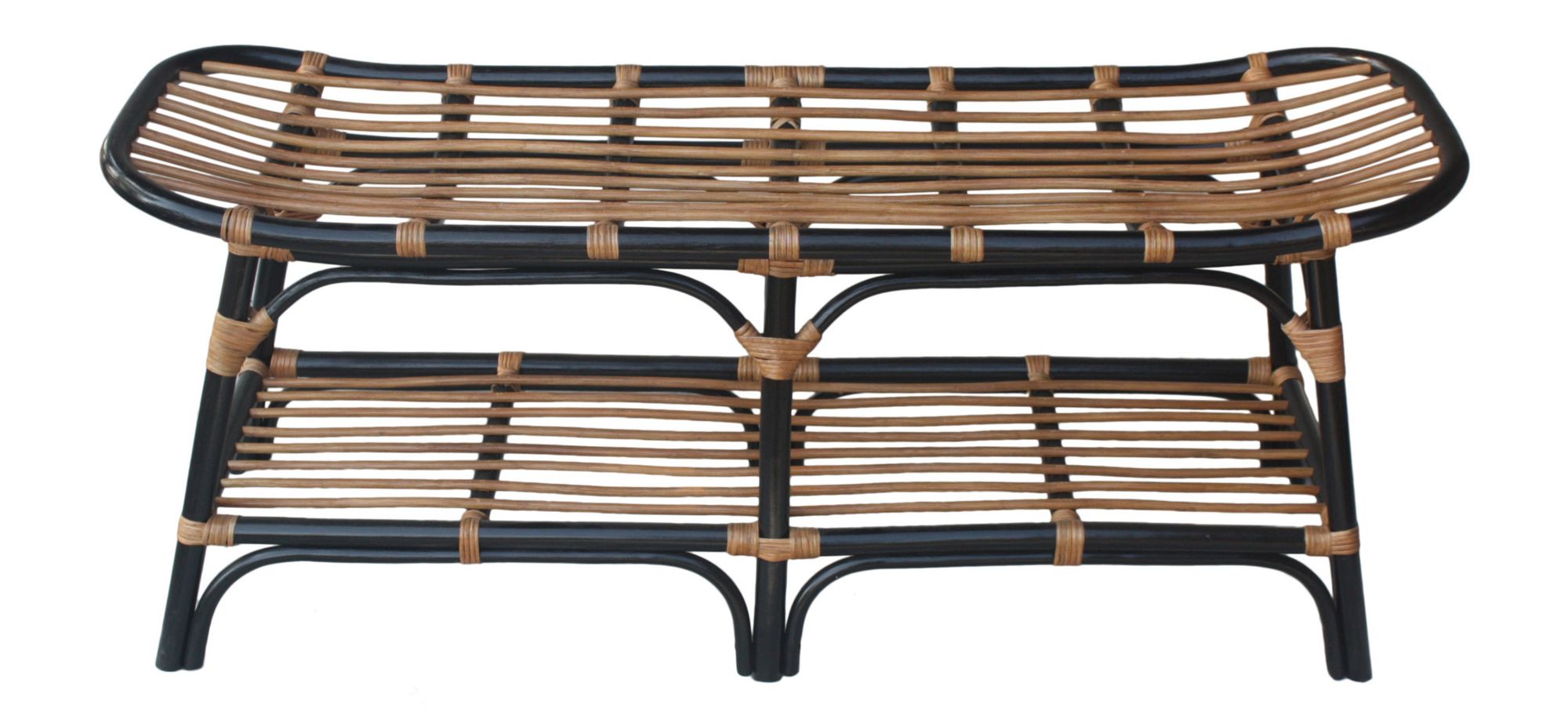 Damara Rattan Bench with Shelf in Black by New Pacific Direct