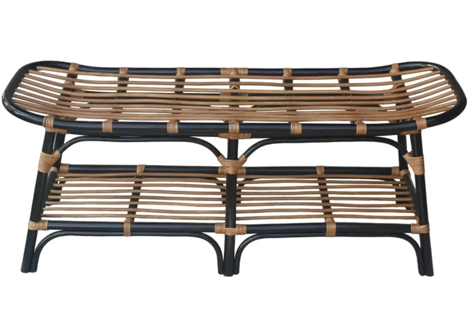 Damara Rattan Bench with Shelf