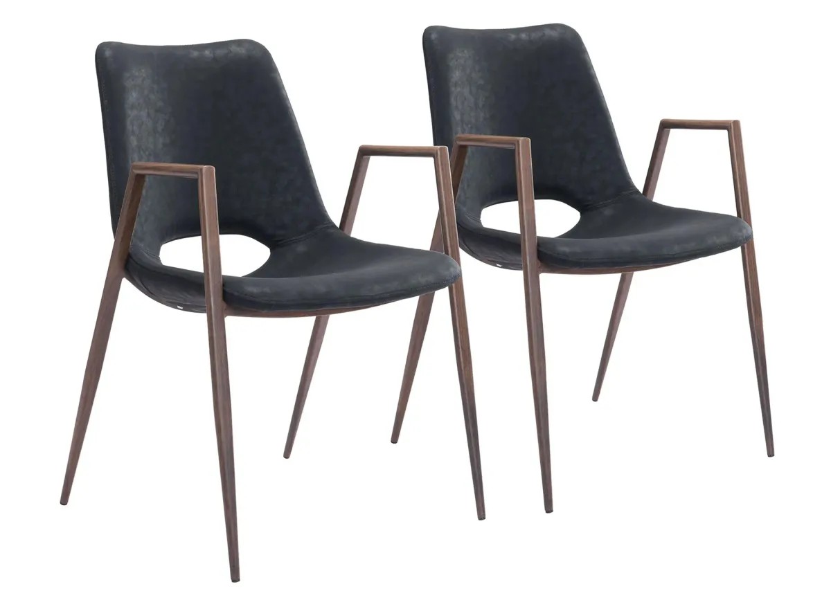 Desi Dining Chair: Set of 2 in Black, Dark Brown by Zuo Modern