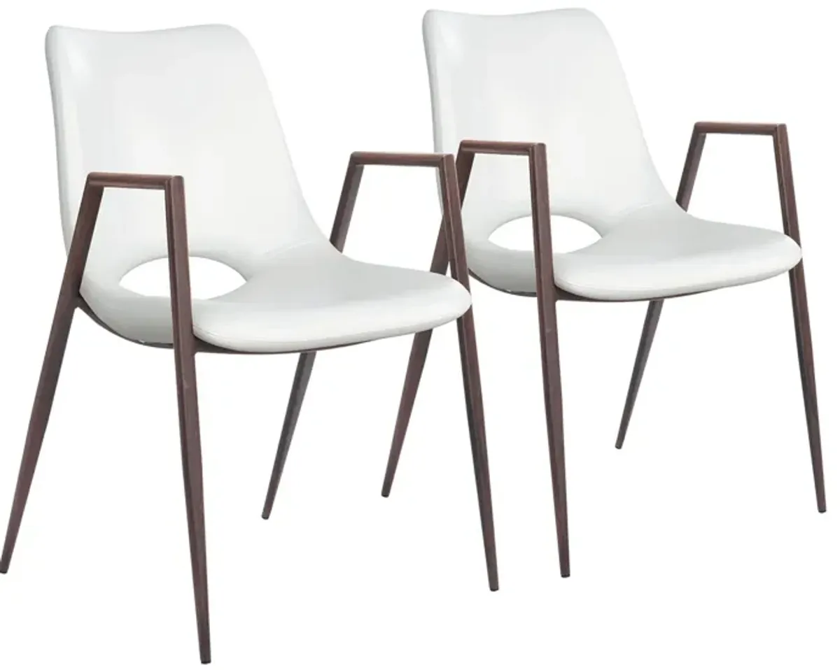 Desi Dining Chair: Set of 2 in White, Dark Brown by Zuo Modern