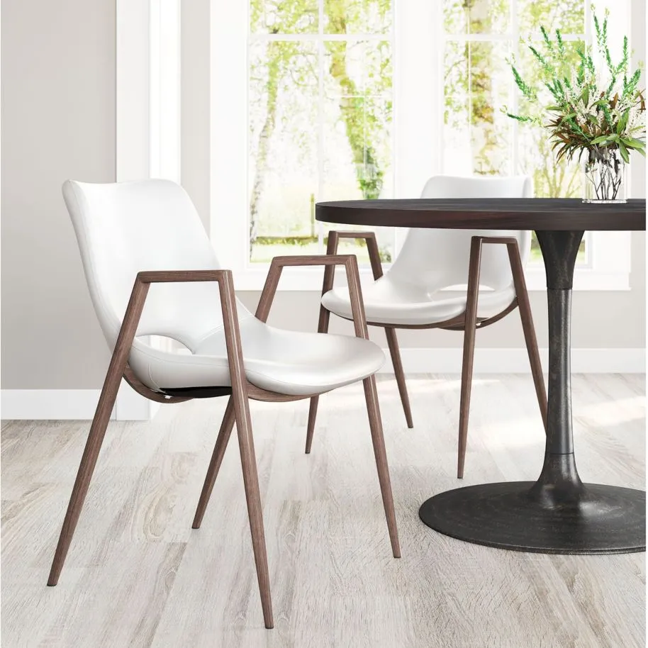 Desi Dining Chair: Set of 2 in White, Dark Brown by Zuo Modern