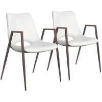 Desi Dining Chair: Set of 2 in White, Dark Brown by Zuo Modern