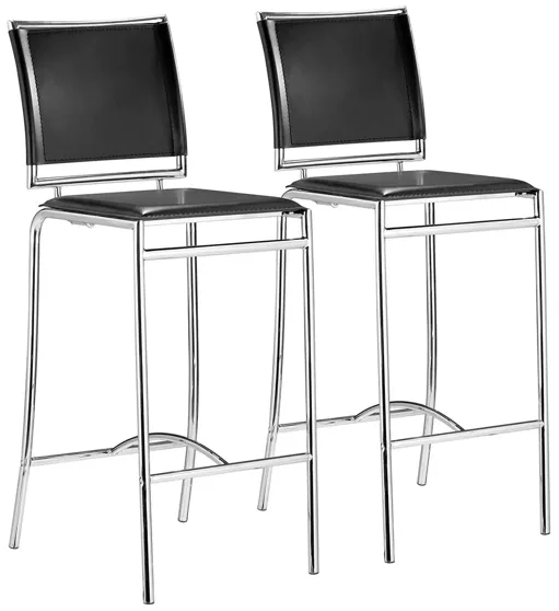 Soar Bar Stool: Set of 2 in Black, Silver by Zuo Modern