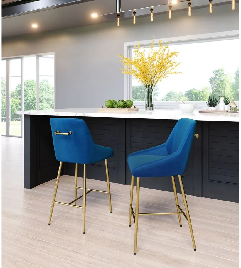 Madelaine Counter-Height Stool in Navy, Gold by Zuo Modern