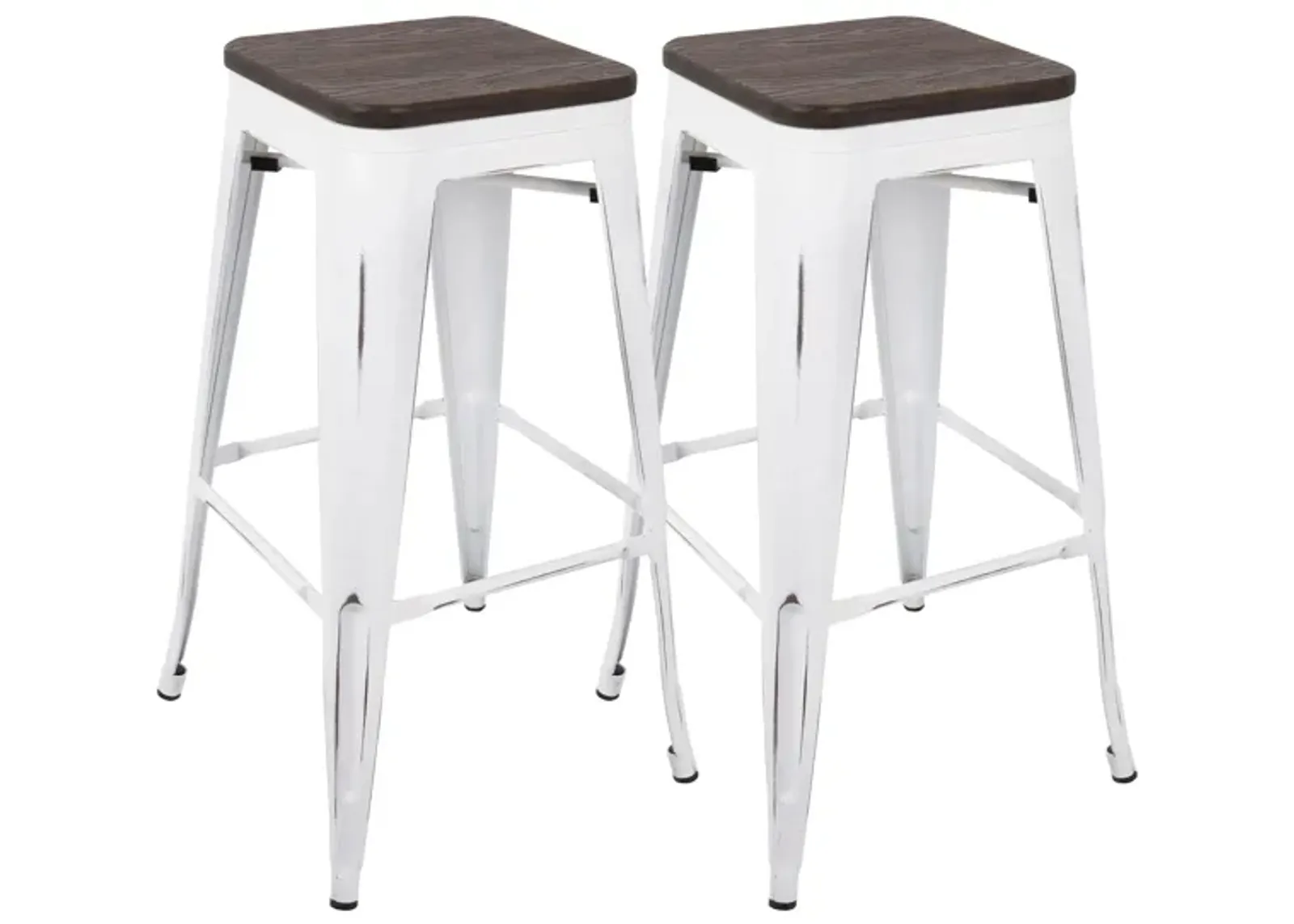 Oregon Barstool: Set of 2 in Vintage Distressed White / Espresso Wood by Lumisource