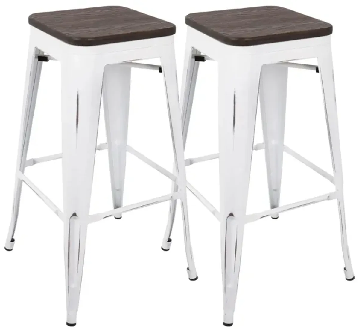 Oregon Barstool: Set of 2 in Vintage Distressed White / Espresso Wood by Lumisource