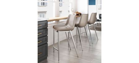 Magnus Counter-Height Stool: Set of 2 in Gray, Silver by Zuo Modern