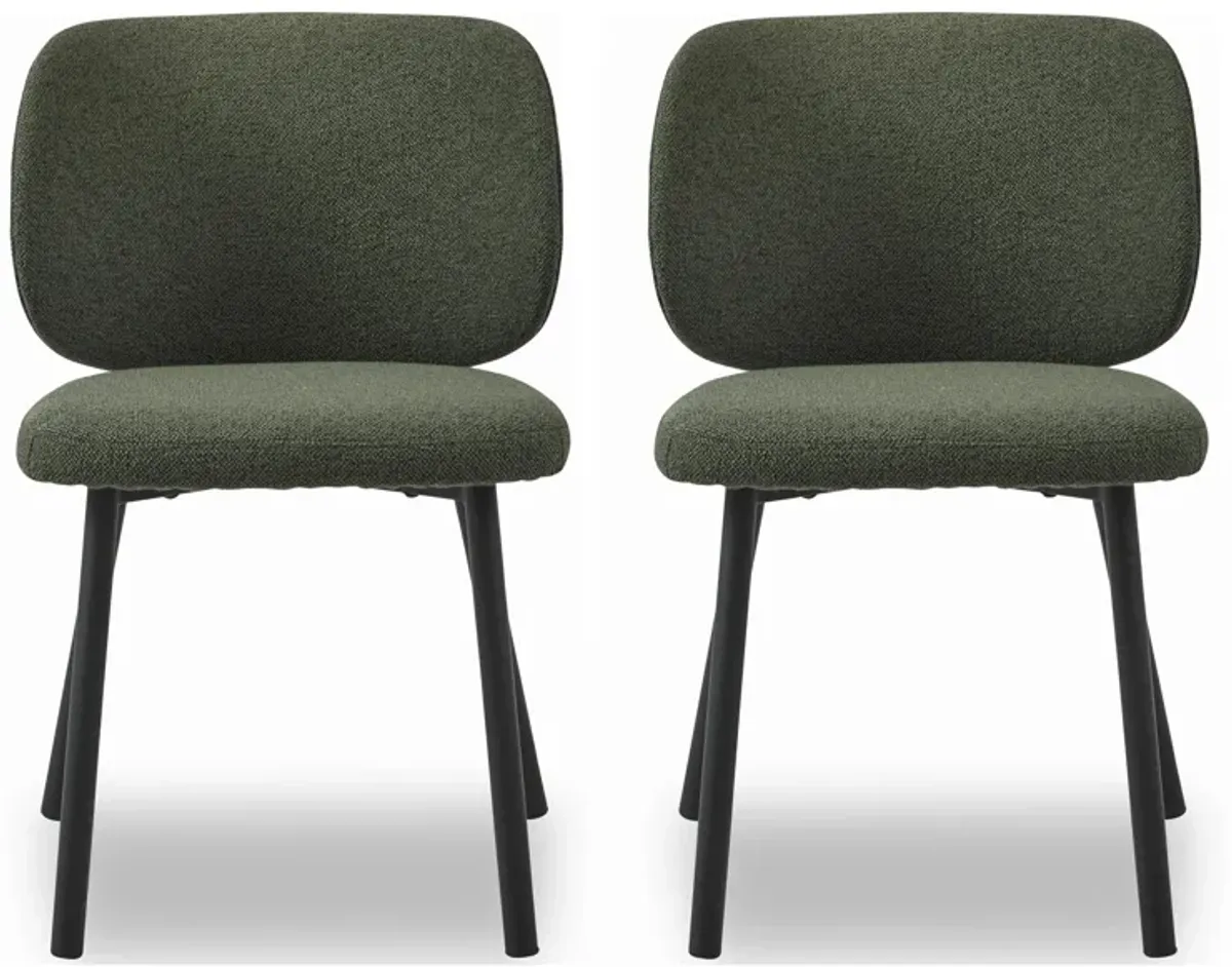 Swan Boucle Dining Chairs- Set of 2 in Forest Green by Unique Furniture