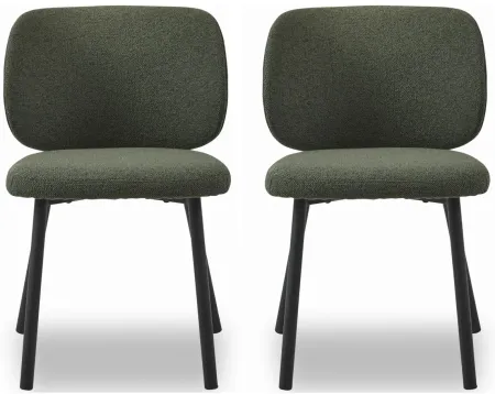 Swan Boucle Dining Chairs- Set of 2 in Forest Green by Unique Furniture