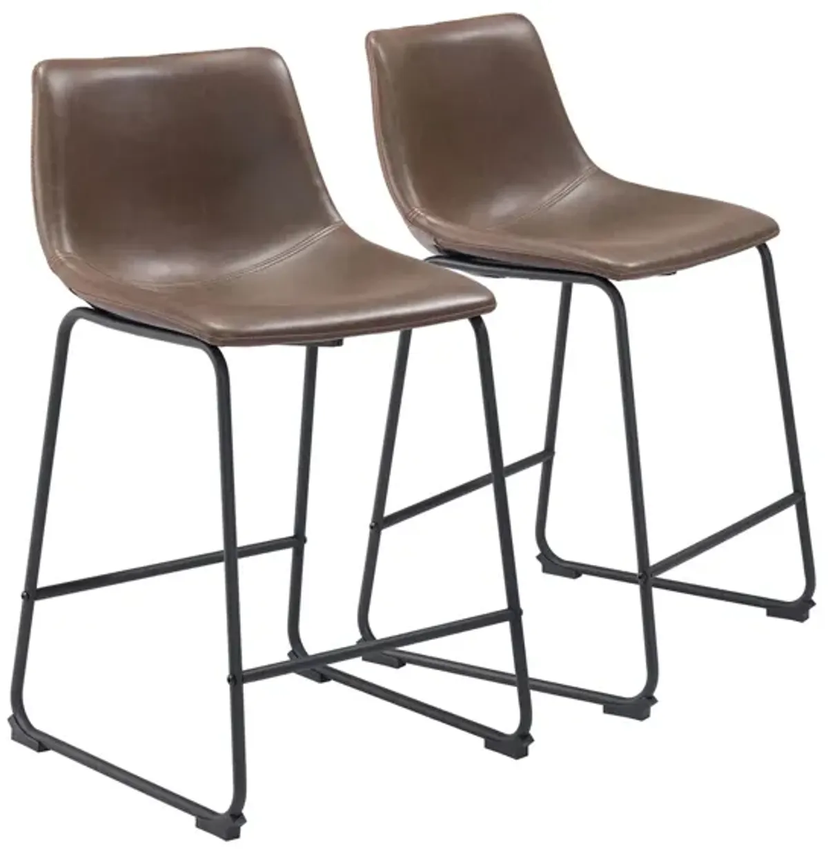 Smart Counter-Height Stool: Set of 2 in Vintage Espresso, Matte Black by Zuo Modern