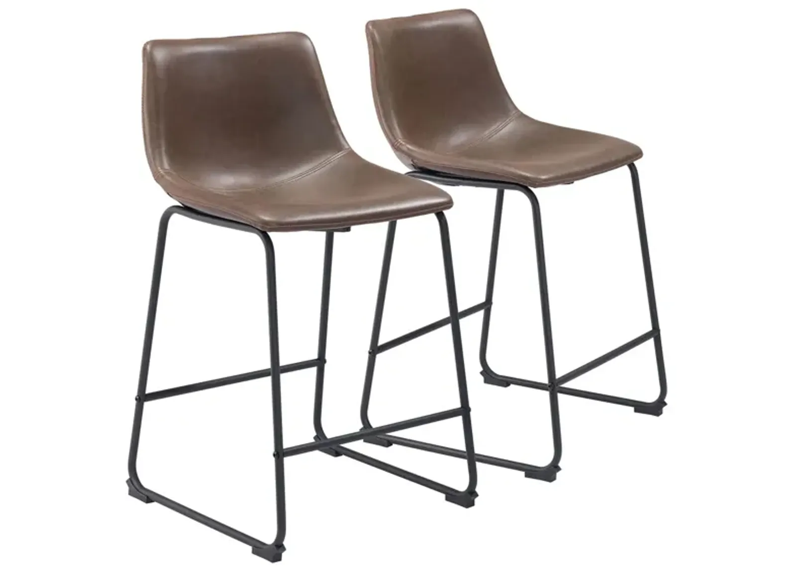 Smart Counter-Height Stool: Set of 2 in Vintage Espresso, Matte Black by Zuo Modern