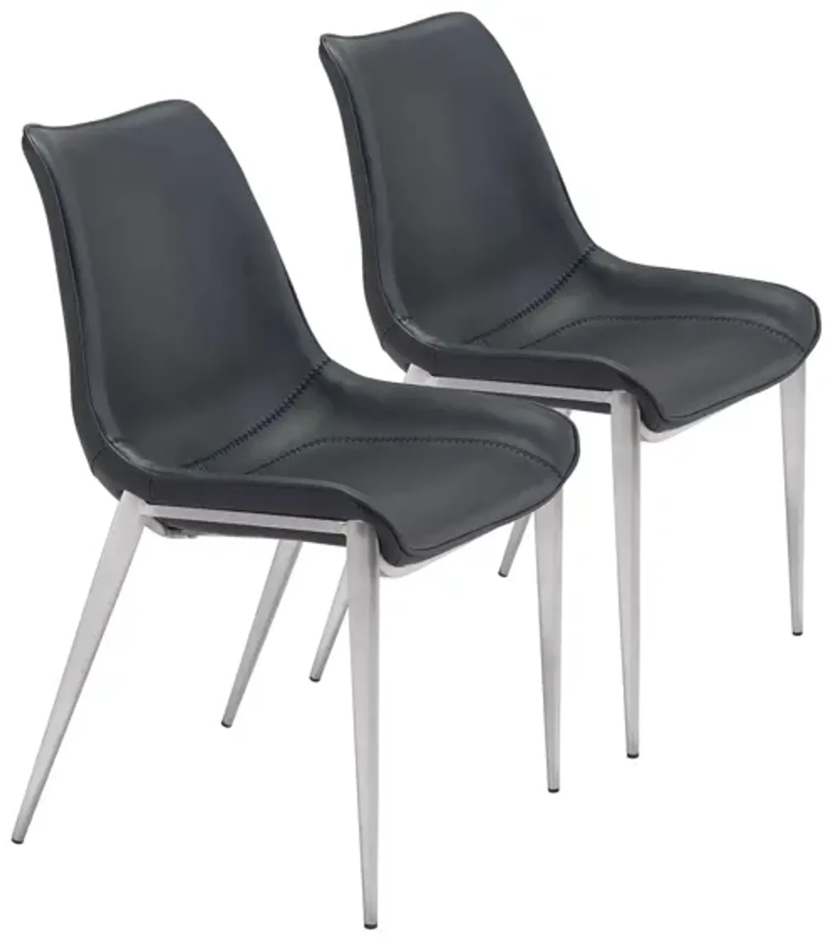 Magnus Dining Chair: Set of 2 in Black, Silver by Zuo Modern