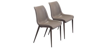 Magnus Dining Chair: Set of 2 in Gray, Dark Brown by Zuo Modern