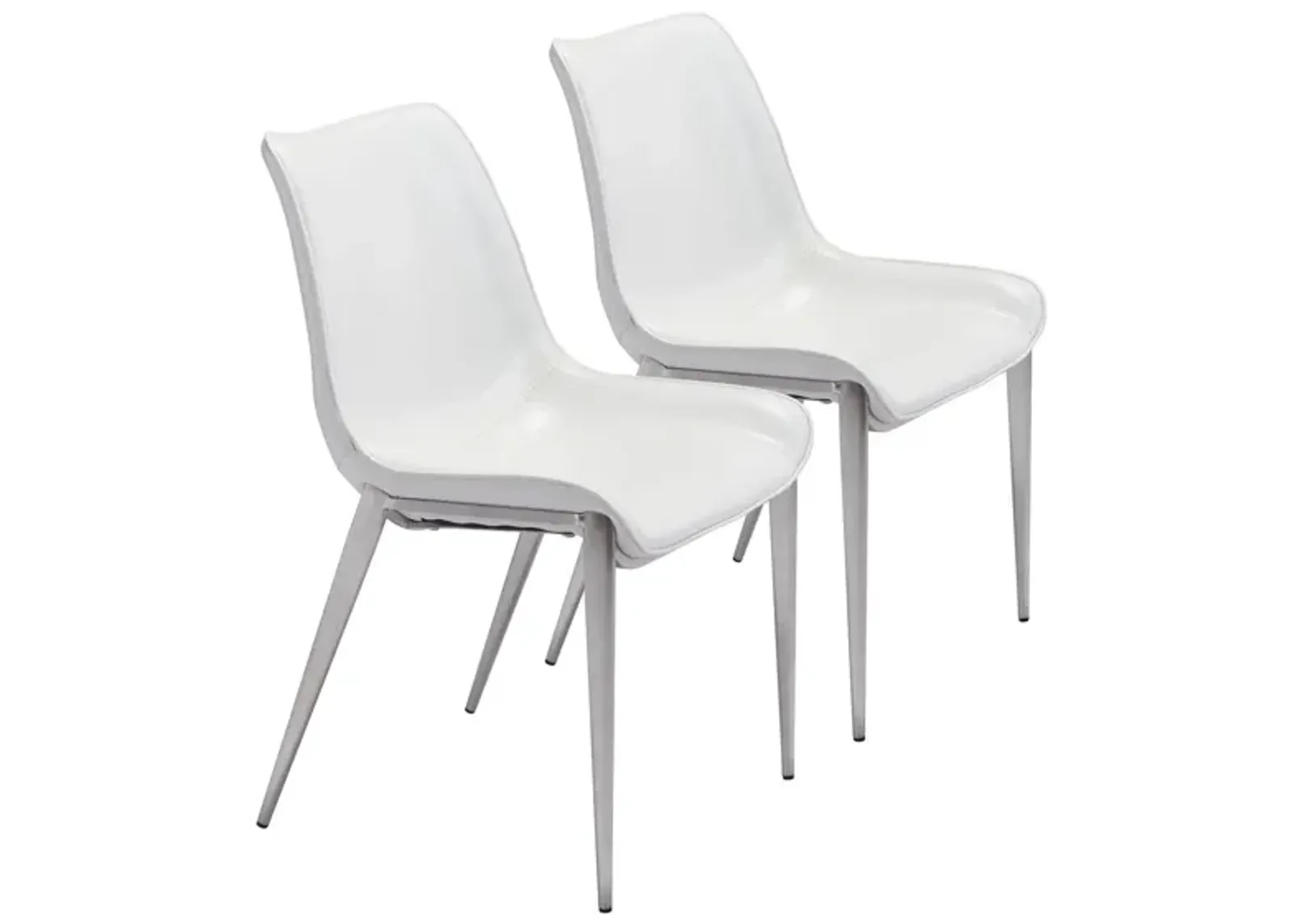 Magnus Dining Chair: Set of 2 in White, Silver by Zuo Modern