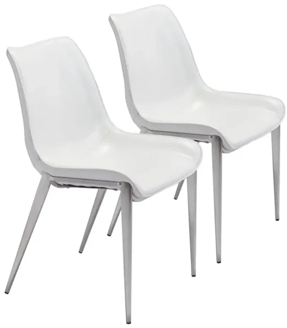 Magnus Dining Chair: Set of 2 in White, Silver by Zuo Modern