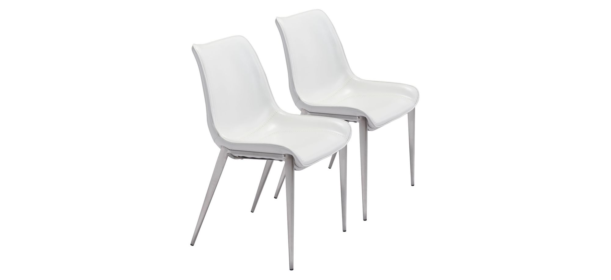 Magnus Dining Chair: Set of 2 in White, Silver by Zuo Modern