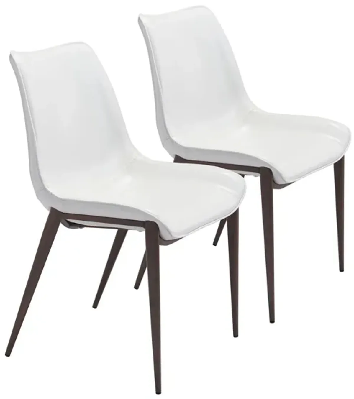 Magnus Dining Chair: Set of 2 in White, Dark Brown by Zuo Modern