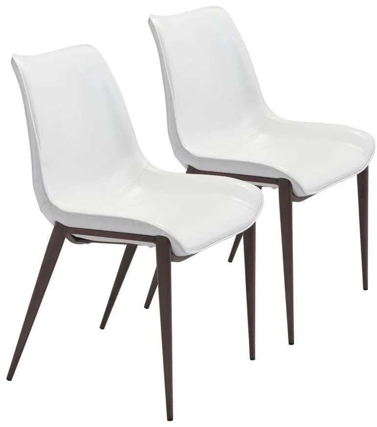 Magnus Dining Chair: Set of 2 in White, Dark Brown by Zuo Modern