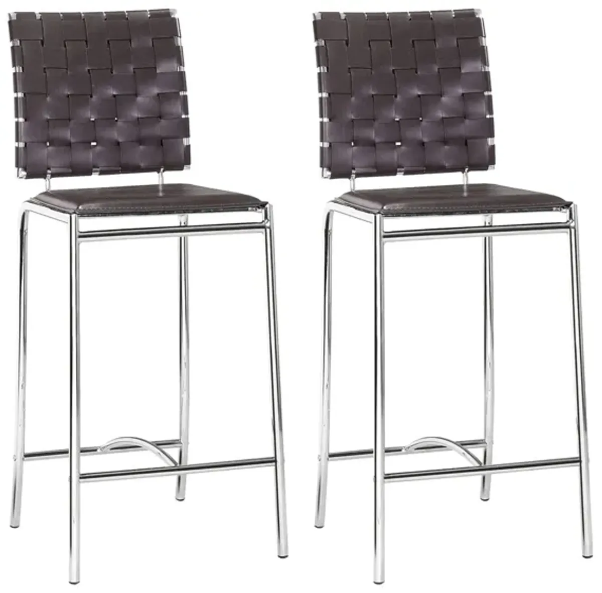 Criss Cross Counter-Height Stool: Set of 2 in Espresso, Silver by Zuo Modern