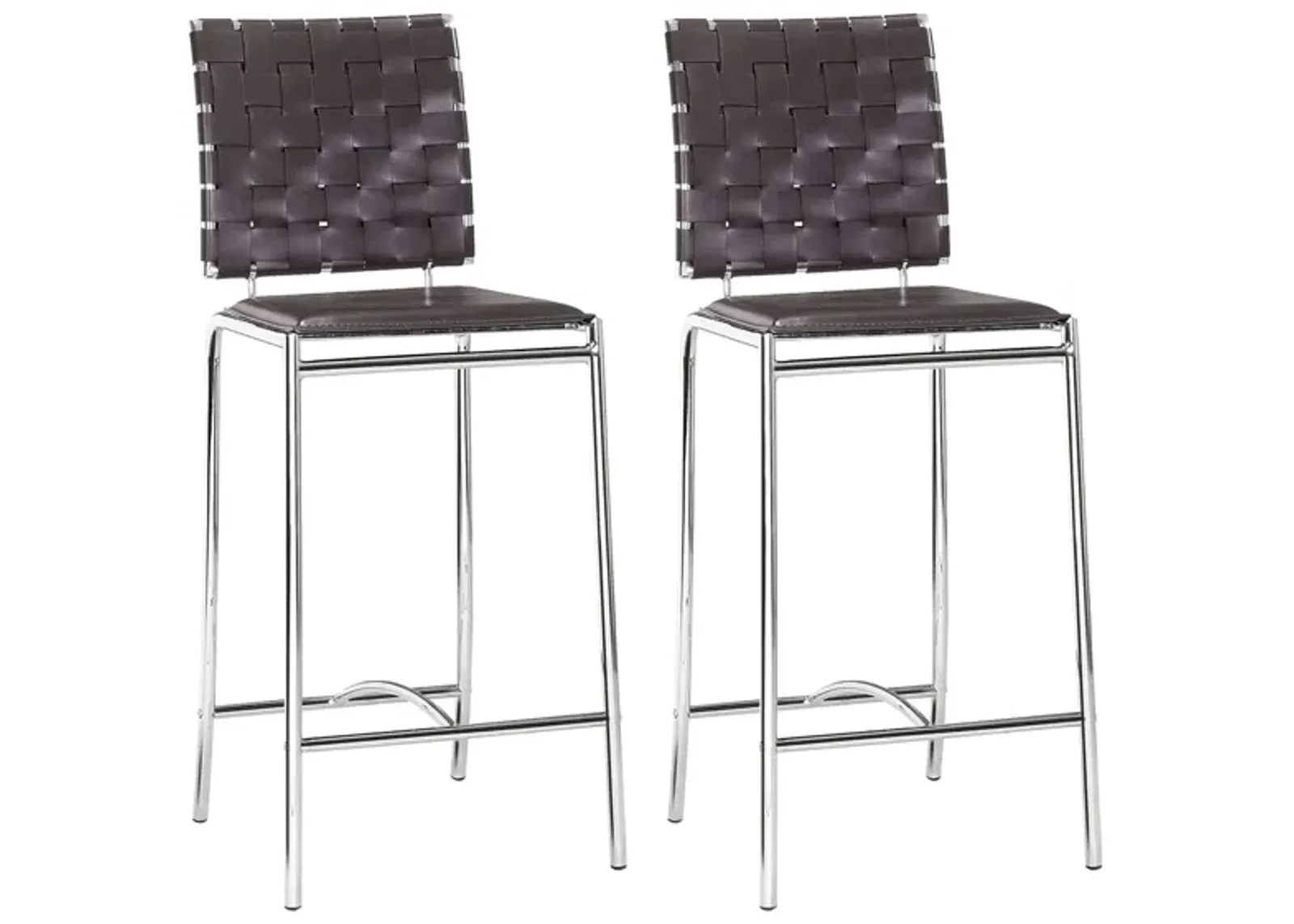 Criss Cross Counter-Height Stool: Set of 2 in Espresso, Silver by Zuo Modern