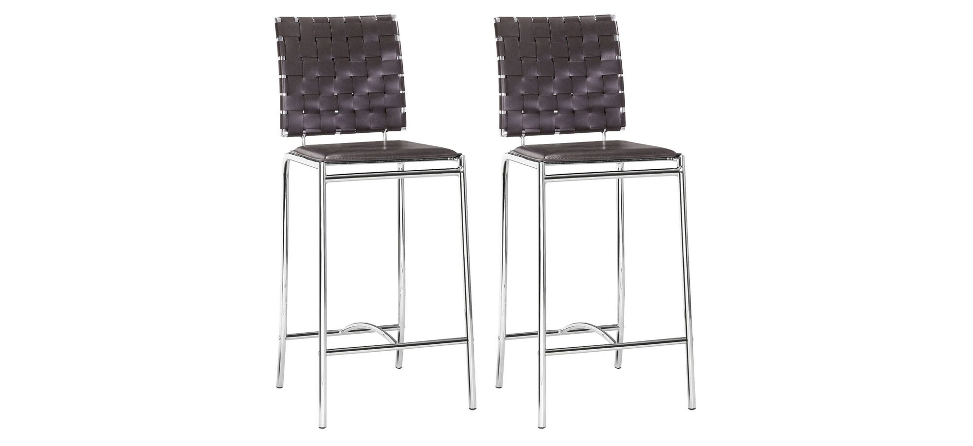 Criss Cross Counter-Height Stool: Set of 2 in Espresso, Silver by Zuo Modern