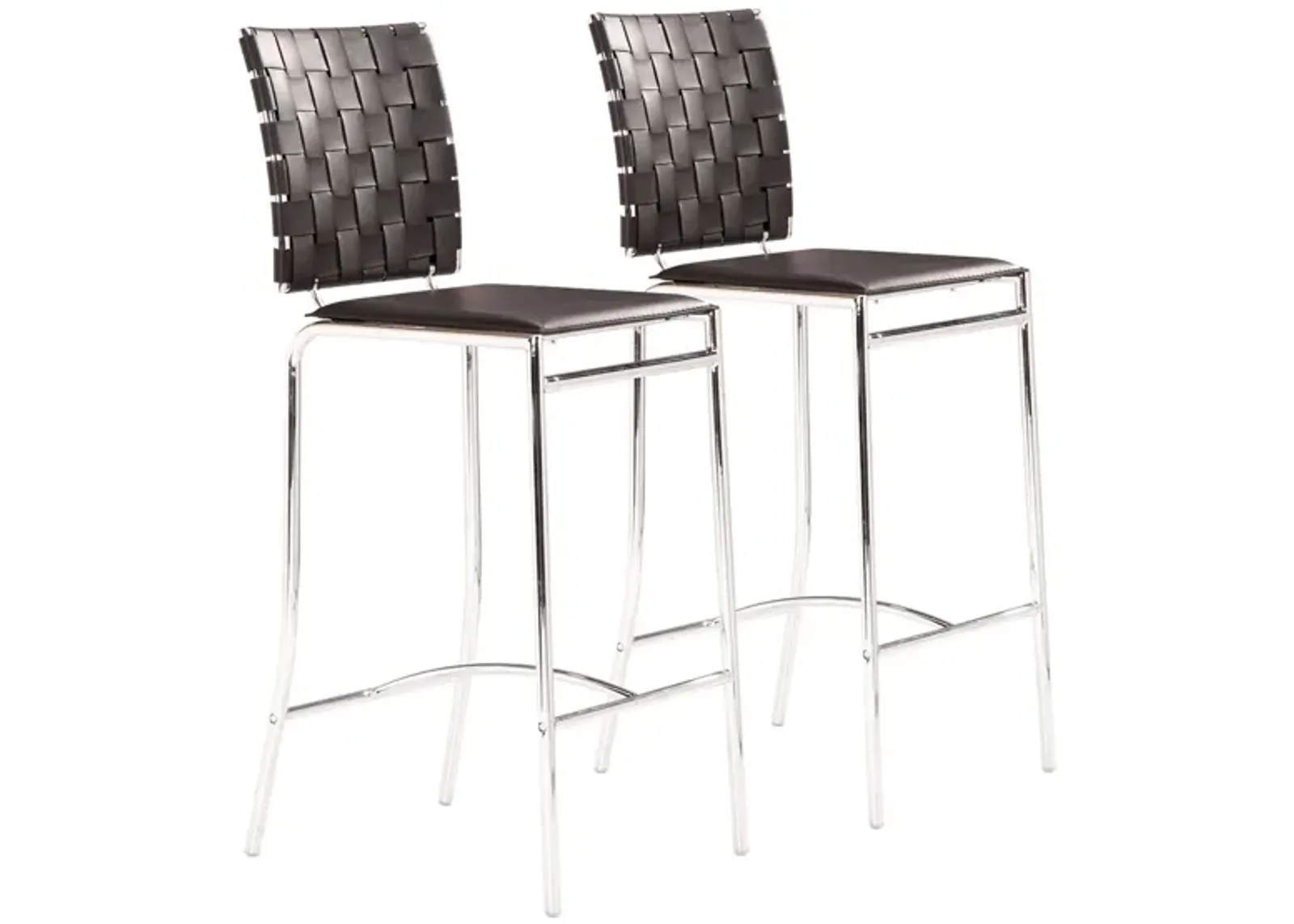 Criss Cross Counter-Height Stool: Set of 2 in Black, Silver by Zuo Modern